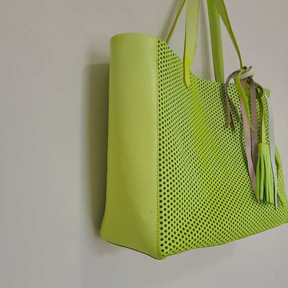 Suarez New York Tote Bag Perforated Made In Italy Blush Green Yellow - Picture 4 of 9